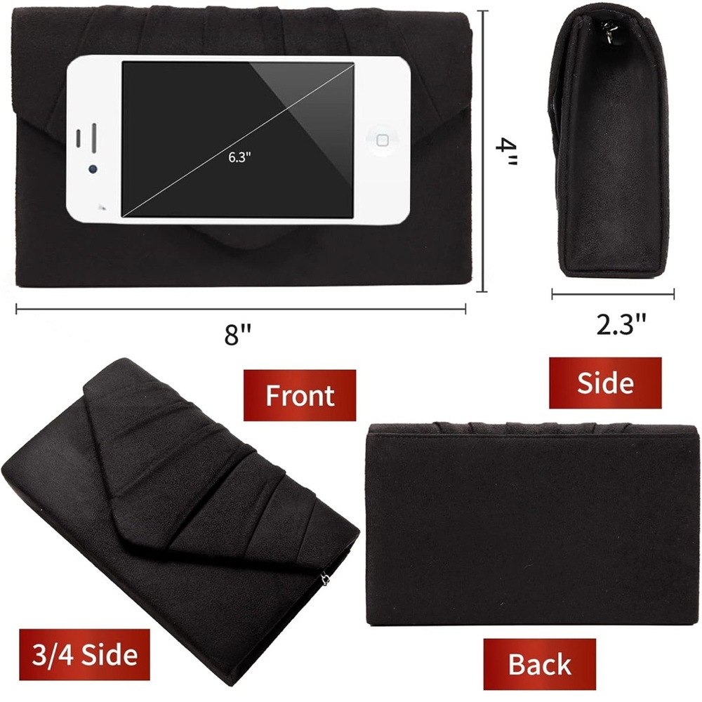 Black Suede Clutch Purse w/ Chain - Picture 2 of 7
